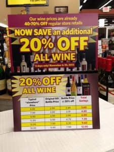 20% off wine sign